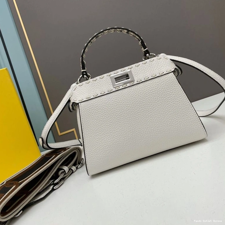 Cheap Calf Mini Peekaboo Fendi Bag Stitching In White Iconic Leather 0803